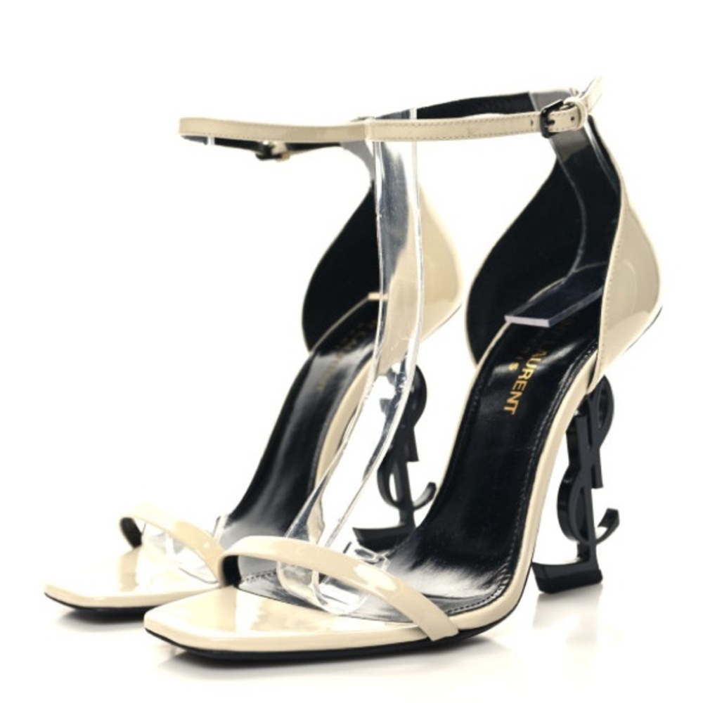 SAINT LAURENT Patent Calfskin Opyum 110 Sandals size 39 in Neutro